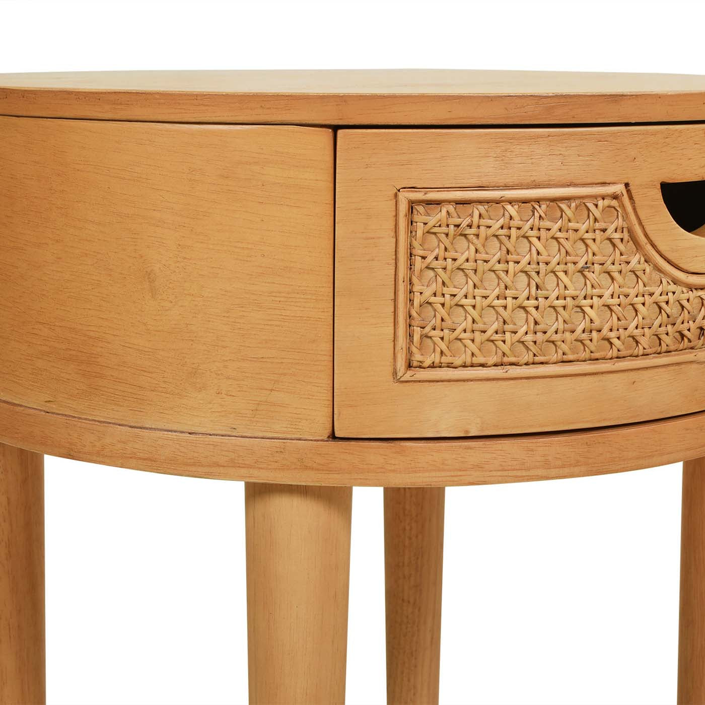 Round Cane Rattan Storage Side Table with Drawer