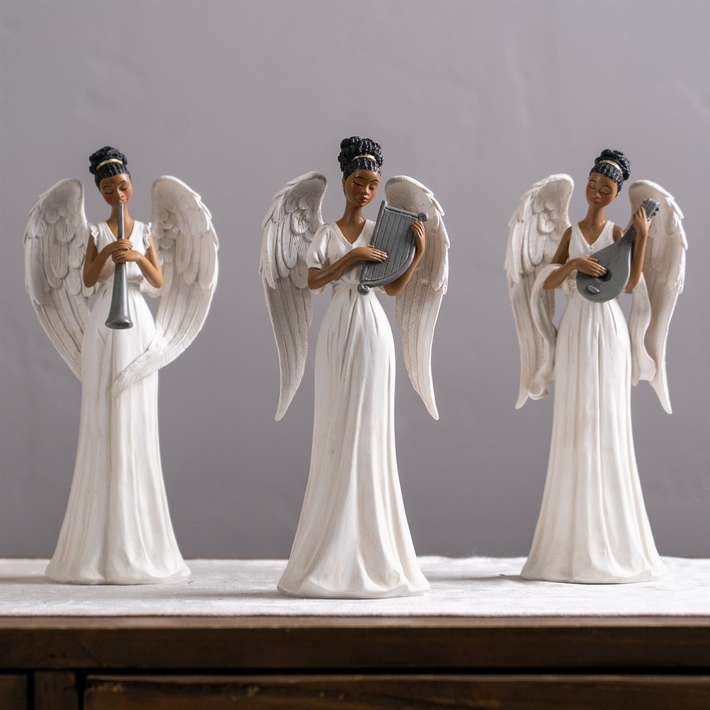 Serene Angel Figurine with Musical Instrument Accent, Set of 3