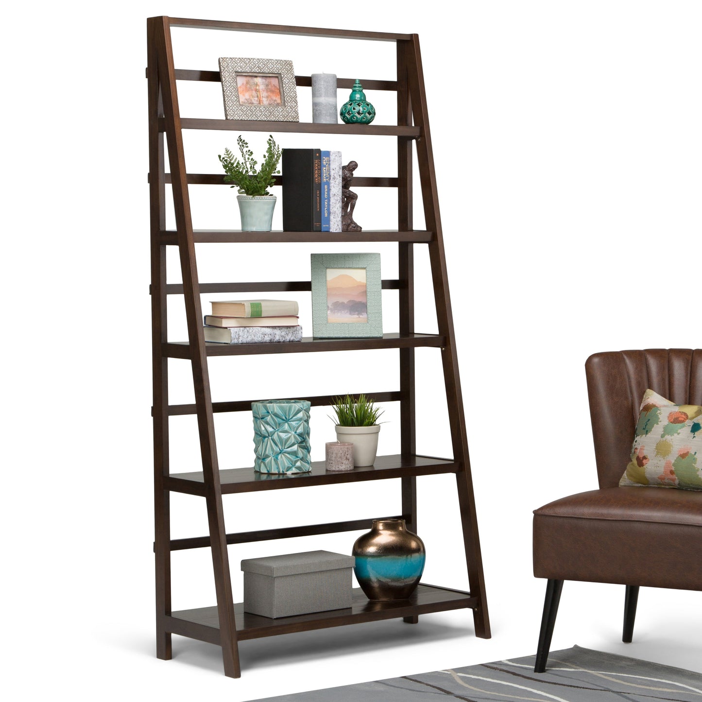 Alluring Solid Wood Bookcase with Five Wide Shelves