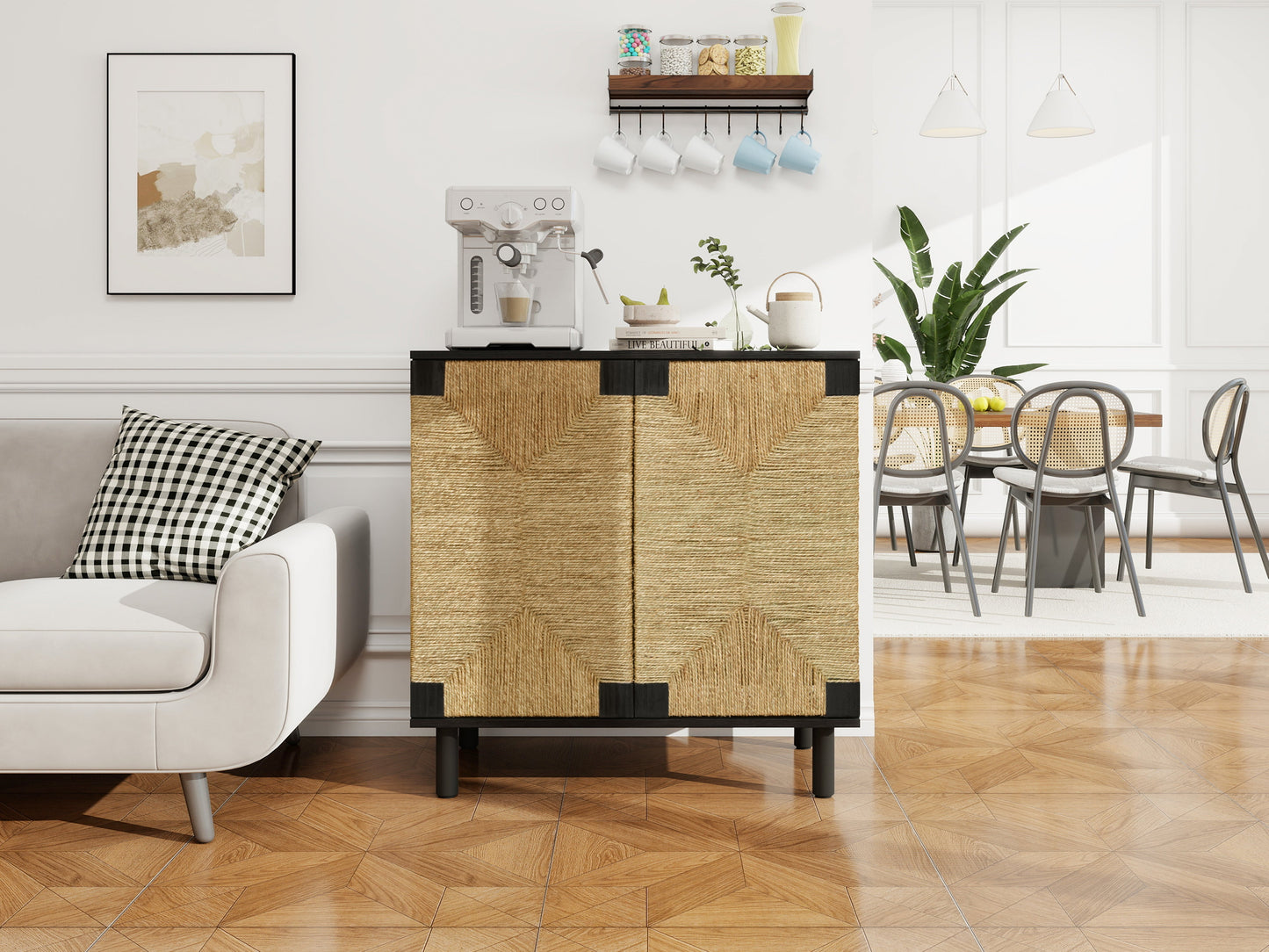 Wood Sideboard with 2 Doors and Adjustable Shelf