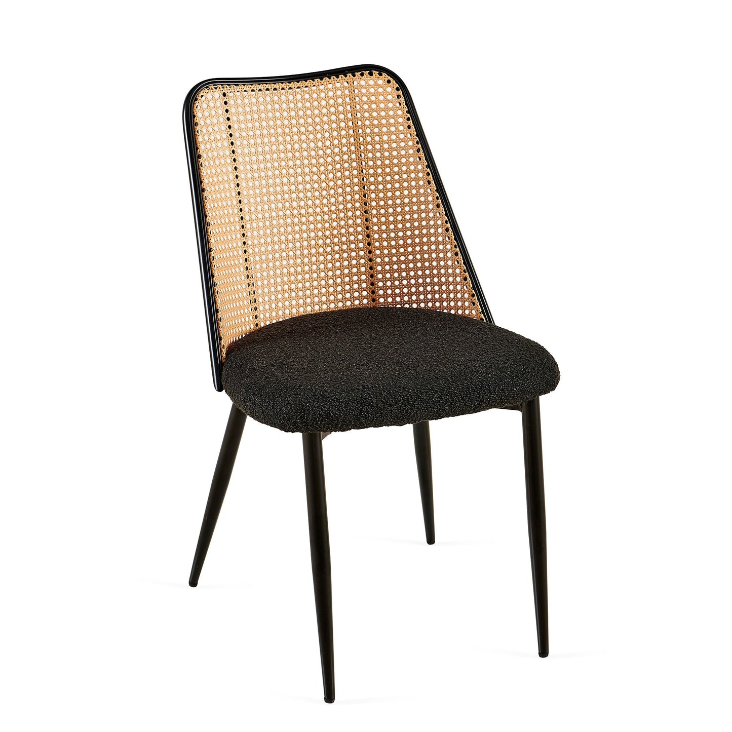 Upholstered Dining Chair with Natural Cane Back and Metal Legs, Set of 2