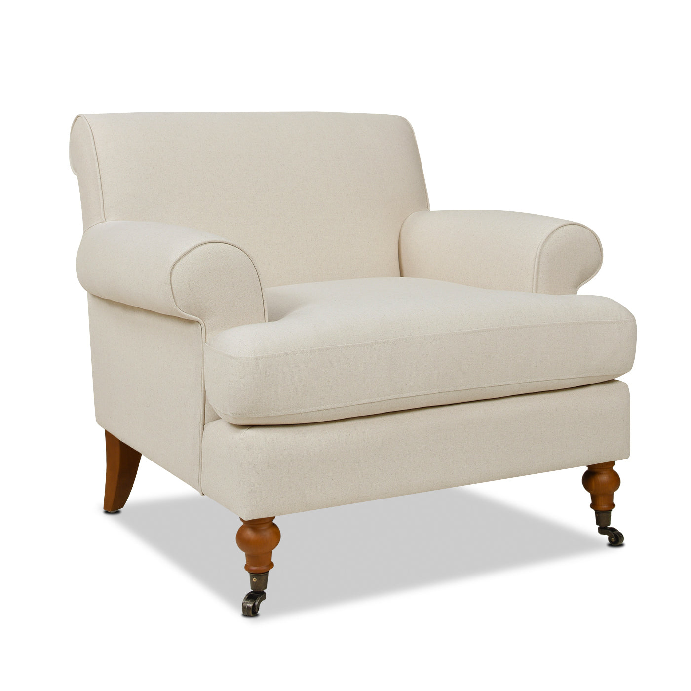 Cobaltex Upholstered Arm Chair with Metal Casters and Rolled Arms