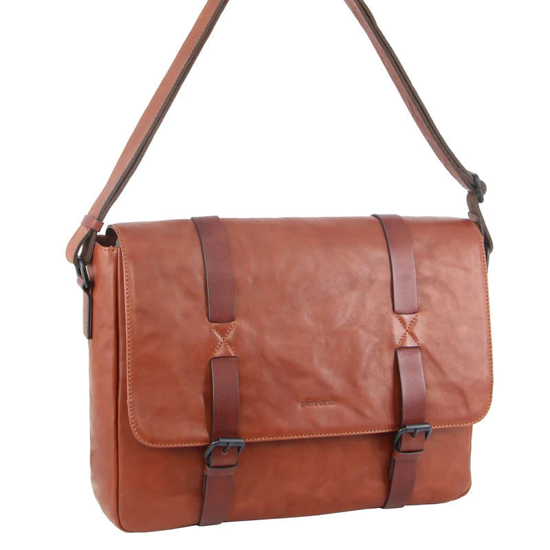 Pierre Cardin Crumple Leather 13" Messenger Laptop Bag (Cognac)