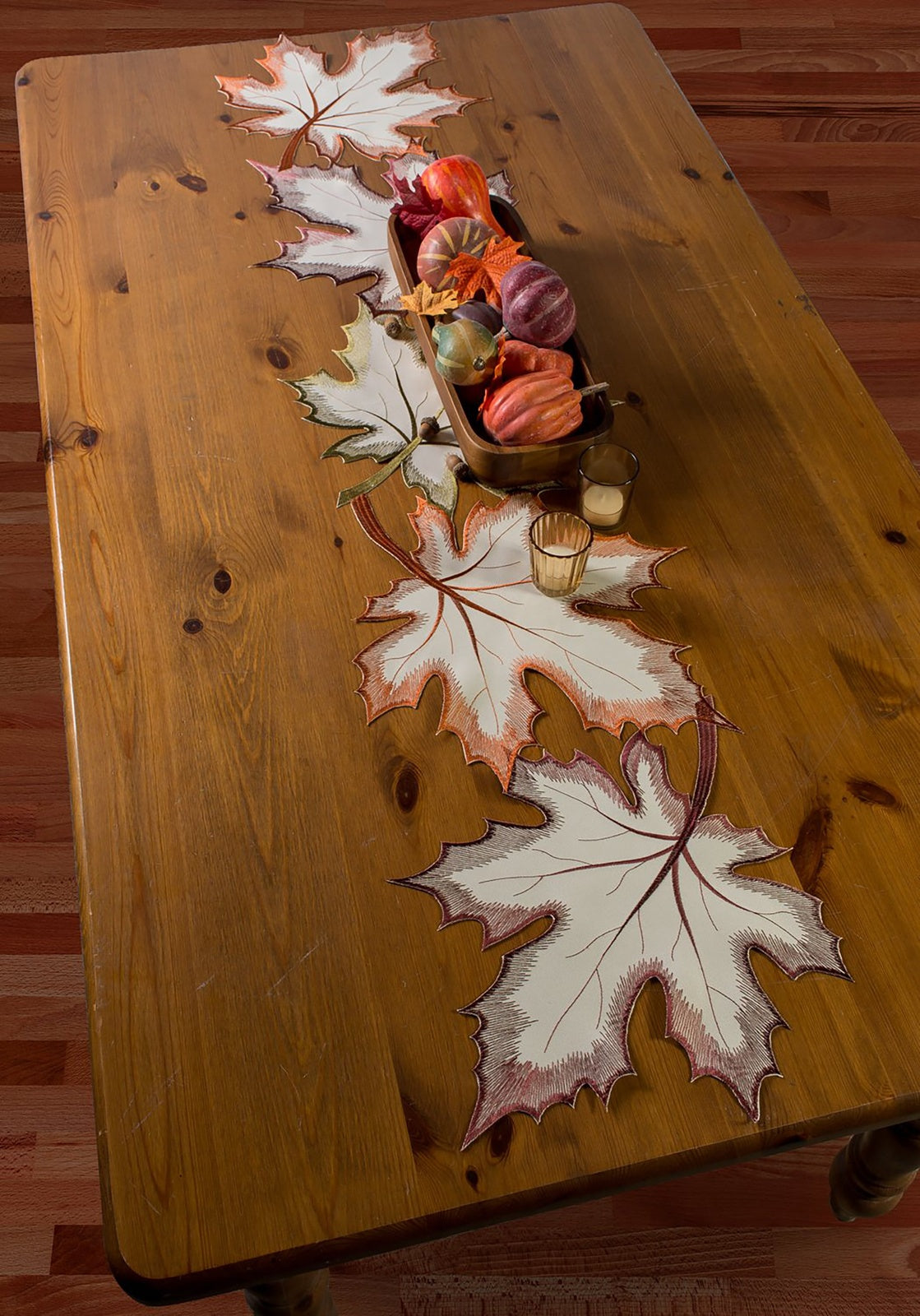 Maple Leaves Embroidered Table Runner 14X60