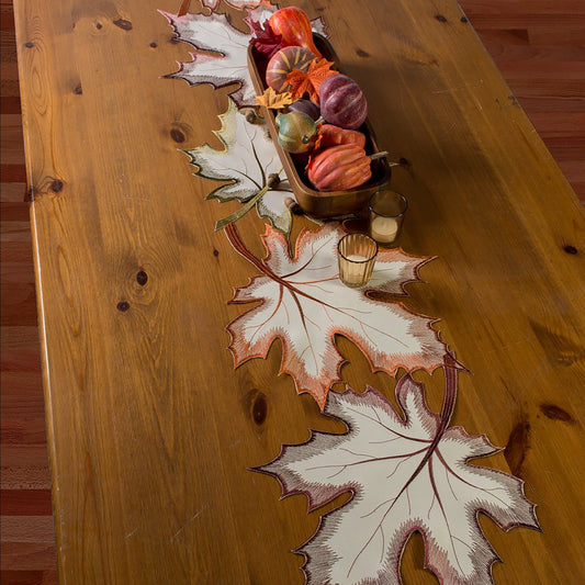 Maple Leaves Embroidered Table Runner 14X60