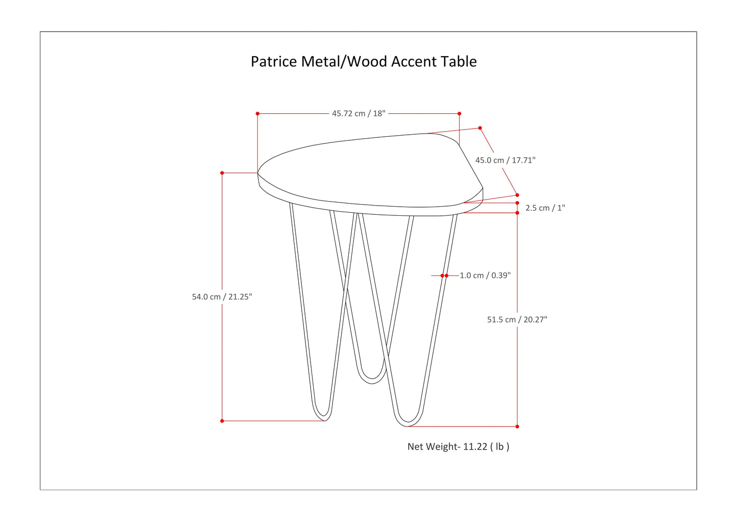 Wooden Accent Table with Metal Hair Pin Legs