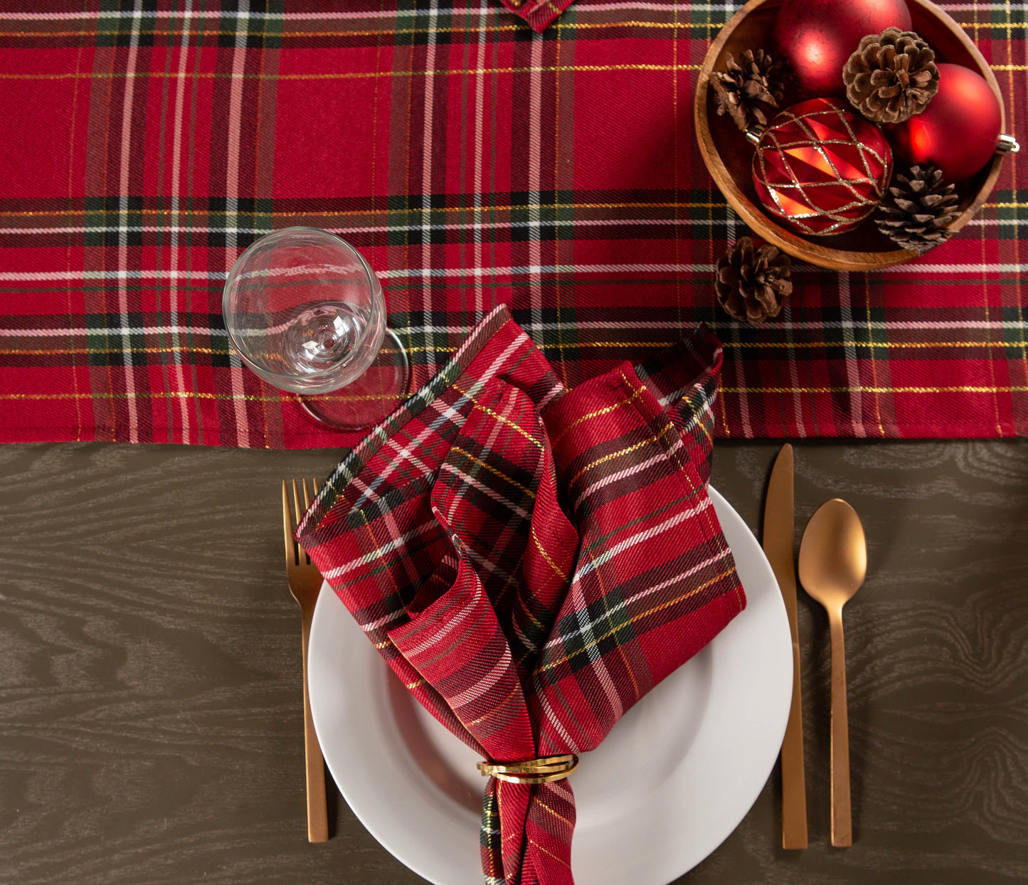 Holiday Metallic Plaid Table Runner 14X72