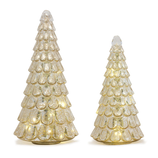 LED Lighted Mercury Glass Holiday Tree Décor, Set of 2
