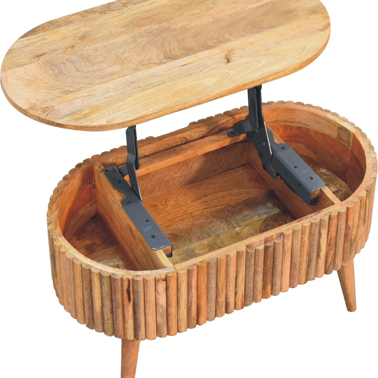 Oval Coffee Table with Lift Top and Wood Frame
