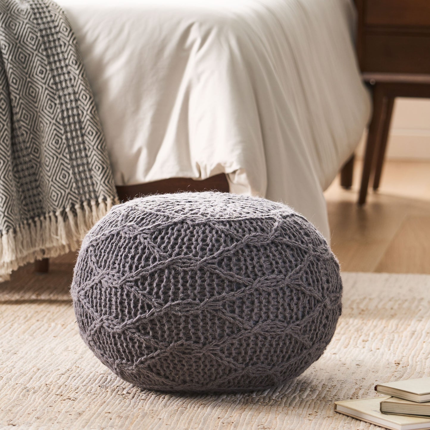 Splendid Round Knitted Wool Pouf