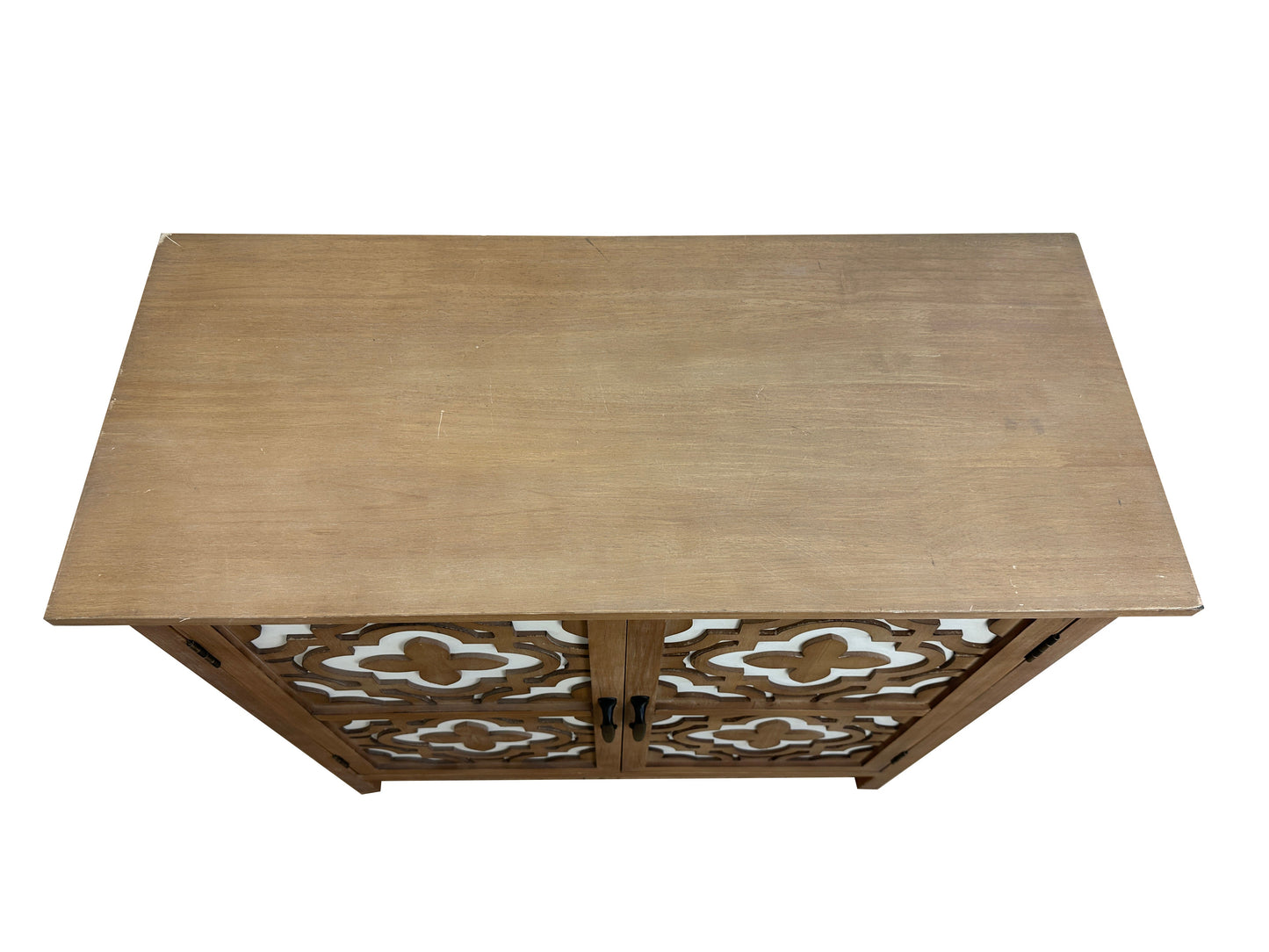 Hand-Carved 2 Doors Accent Cabinet with Shelves and Metal Handle