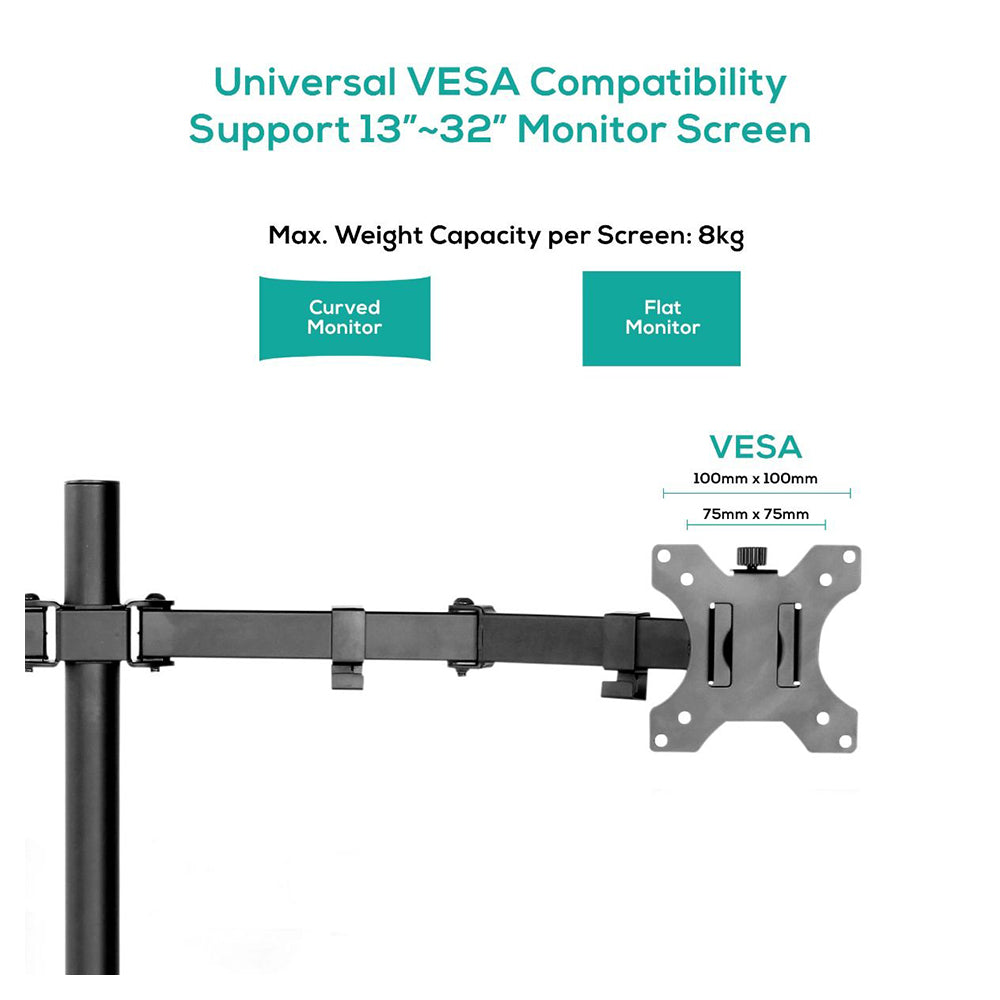 Activiva ErgoLife Dual Monitor Screen Double Joint Monitor Arm (13"-32")