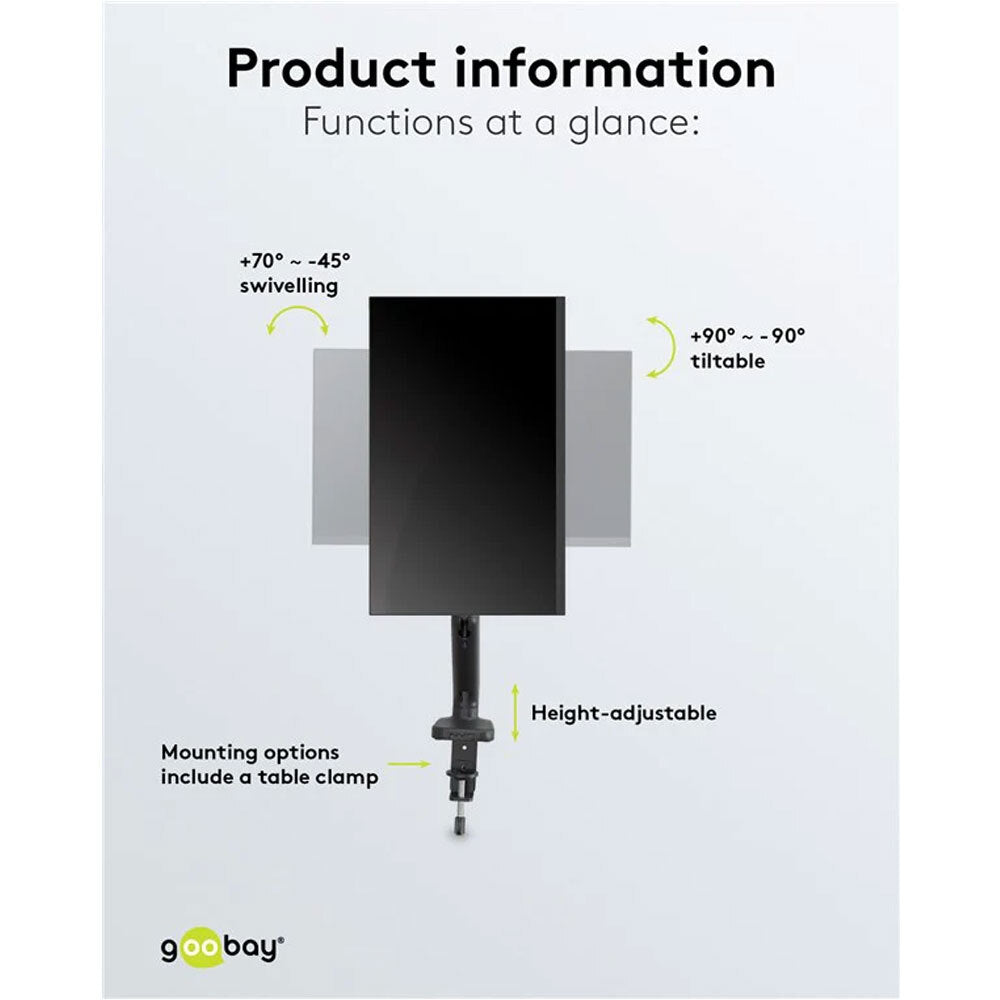 Goobay 43-81cm Single Monitor Mount with Gas Spring (Black)