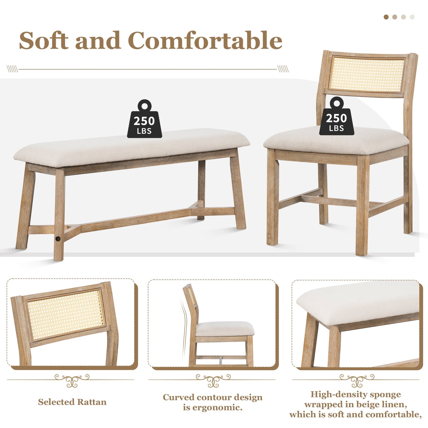 6-Piece Dining Set with Rectangular Table and 4 Upholstered Chairs
