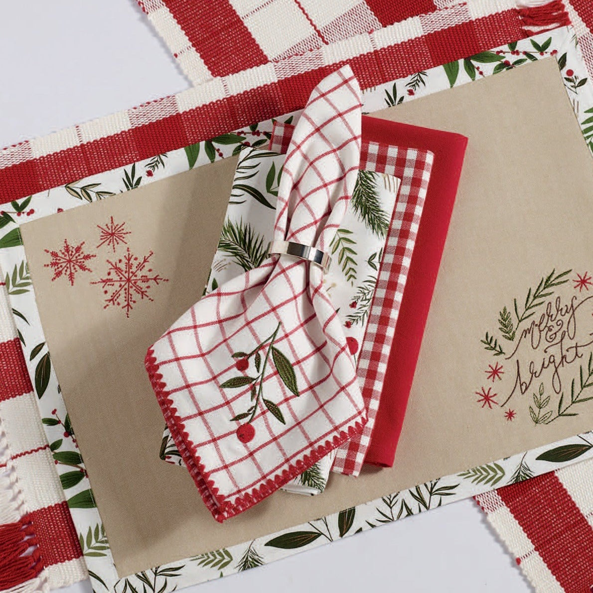 Berry Sprig Embellished Napkins, Set Of 6