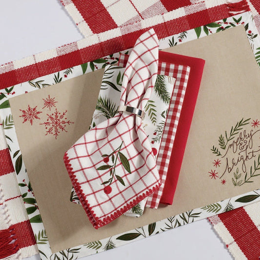 Berry Sprig Embellished Napkins, Set Of 6