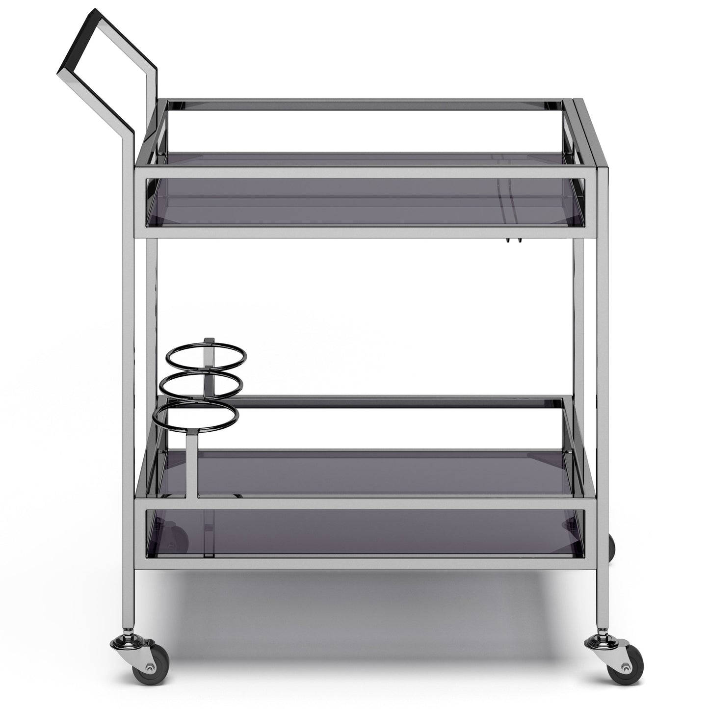 2-Tier Bar Cart with 3 Bottle Storage Rings and Wheels