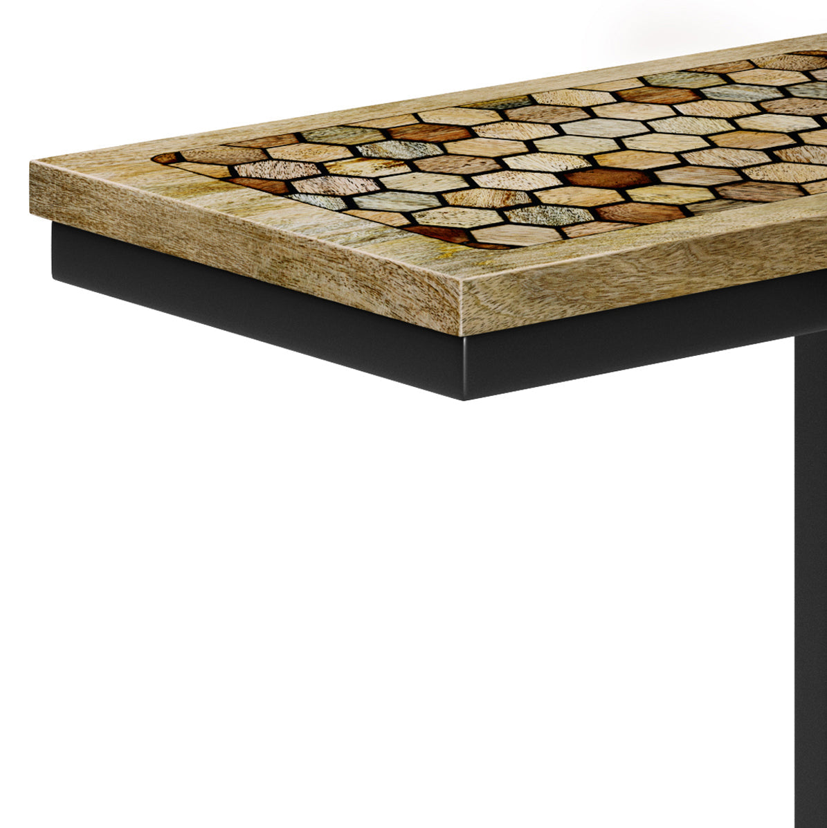Side Table with Geometric Pattern and Metal Frame