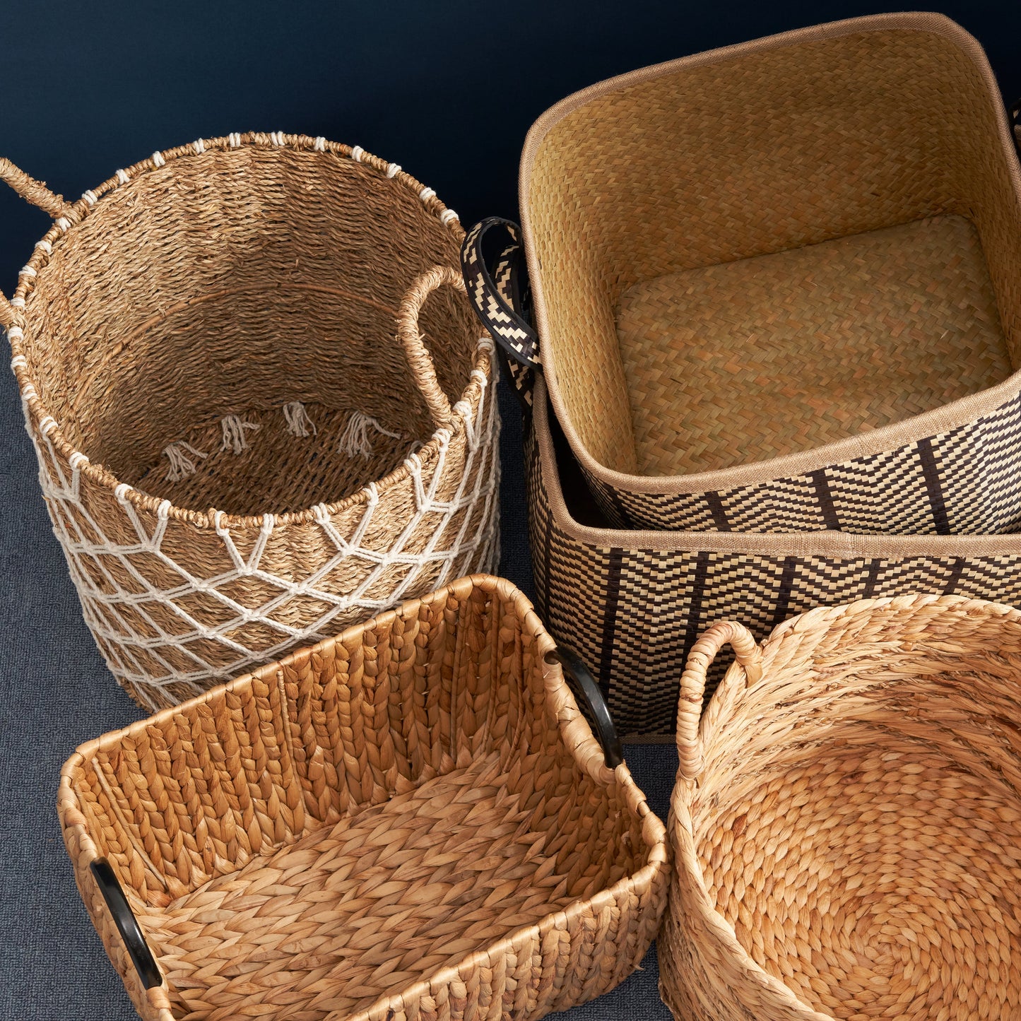 Storage Basket with Plaid Rope Weave Pattern