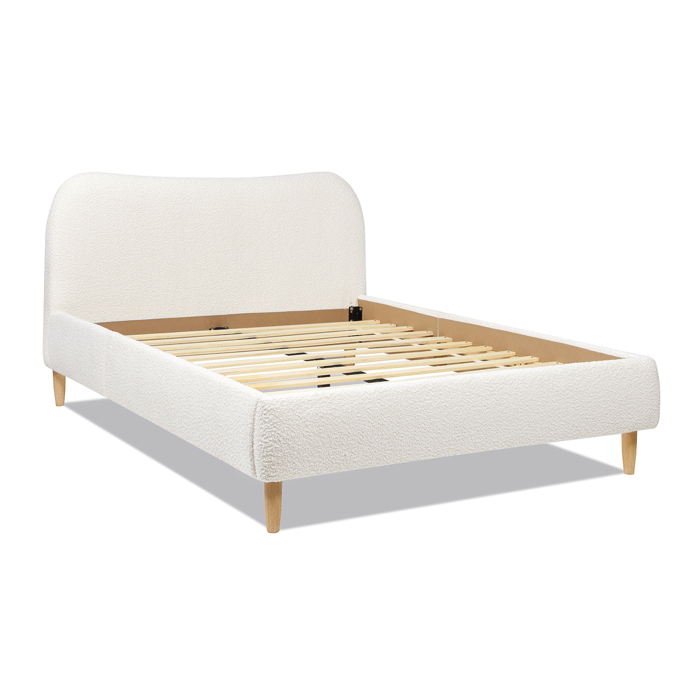 Enchantr Upholstered Platform Bed with Curved Headboard and Wood Frame
