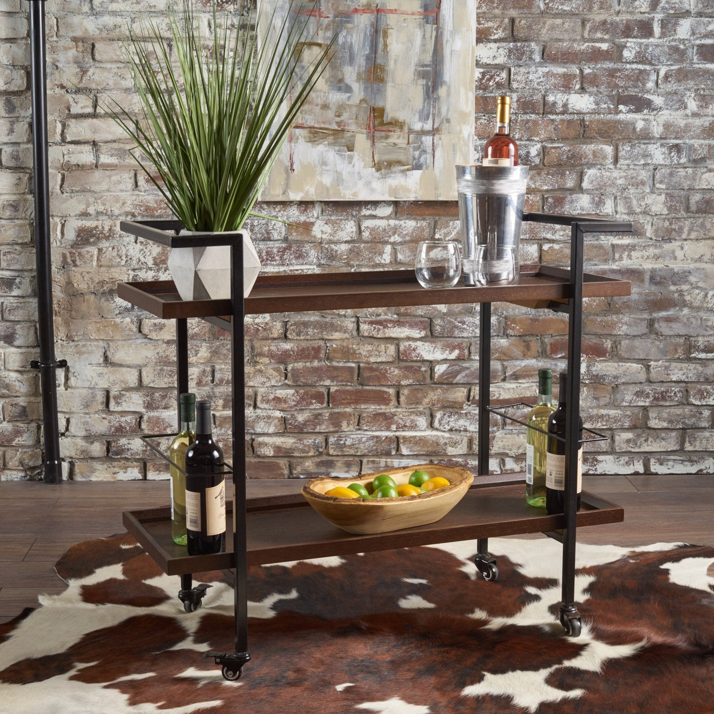 Bar Cart with Shelving and Lockable Rolling Wheels