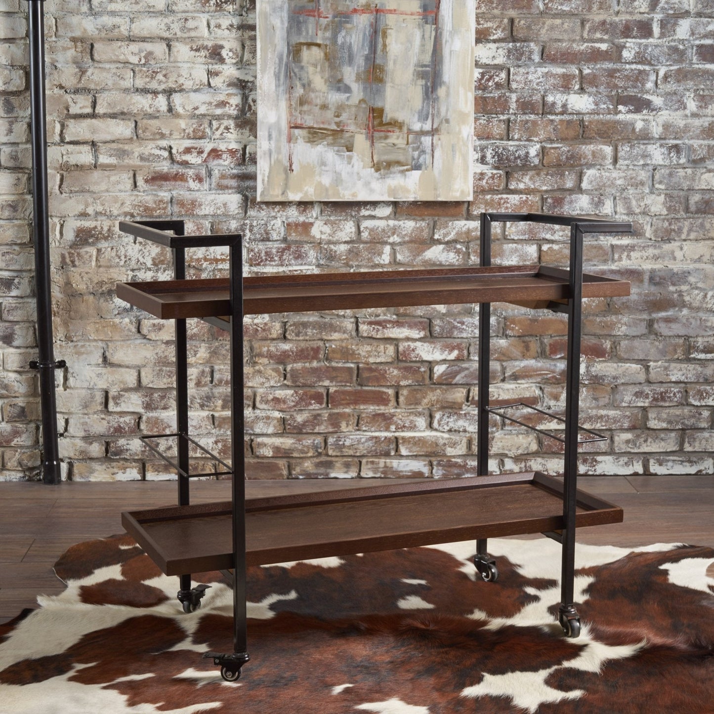 Bar Cart with Shelving and Lockable Rolling Wheels