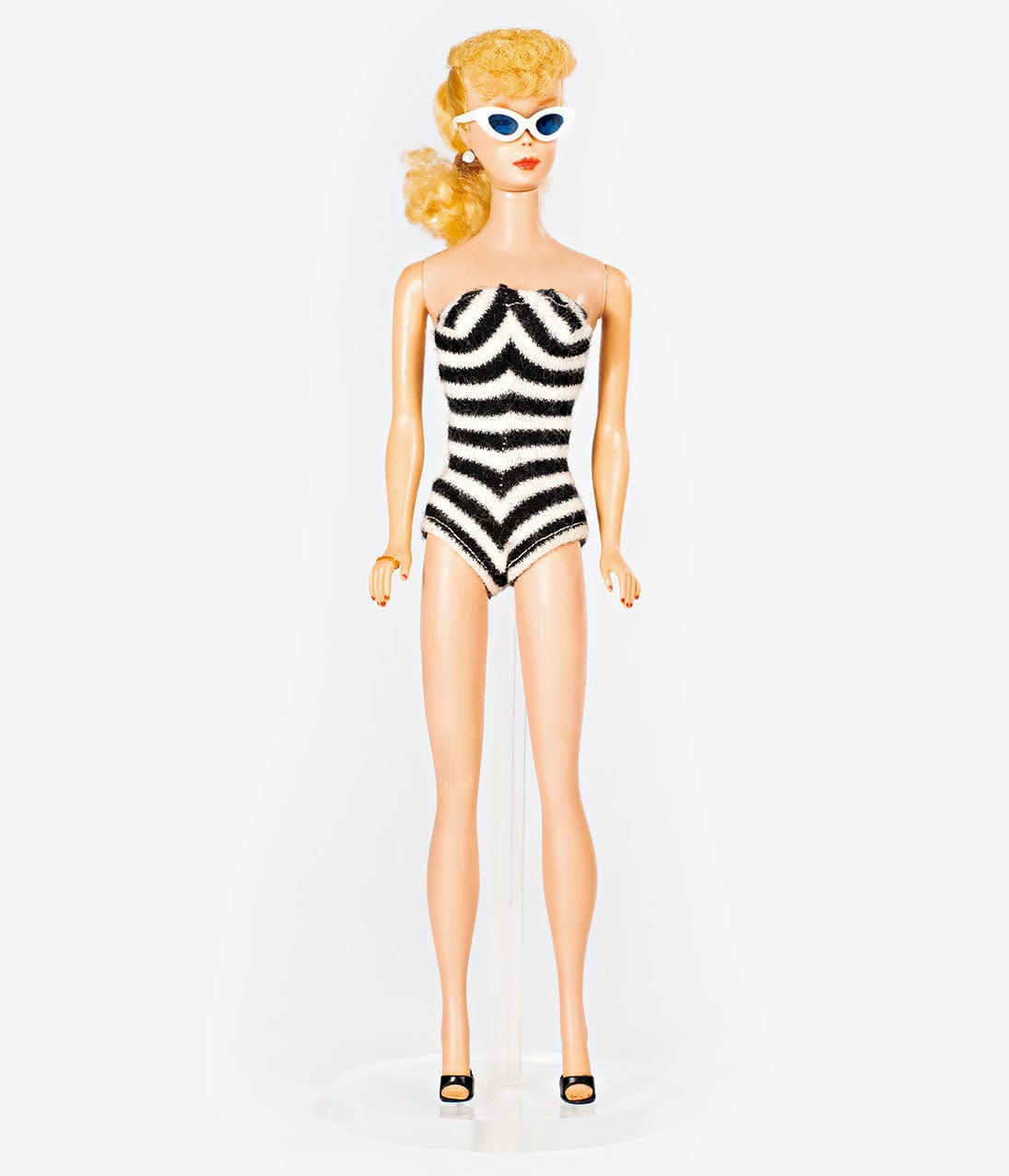 BarbieÂª x Unique Vintage Black & White Chevron Stripe One Piece Bathing Suit