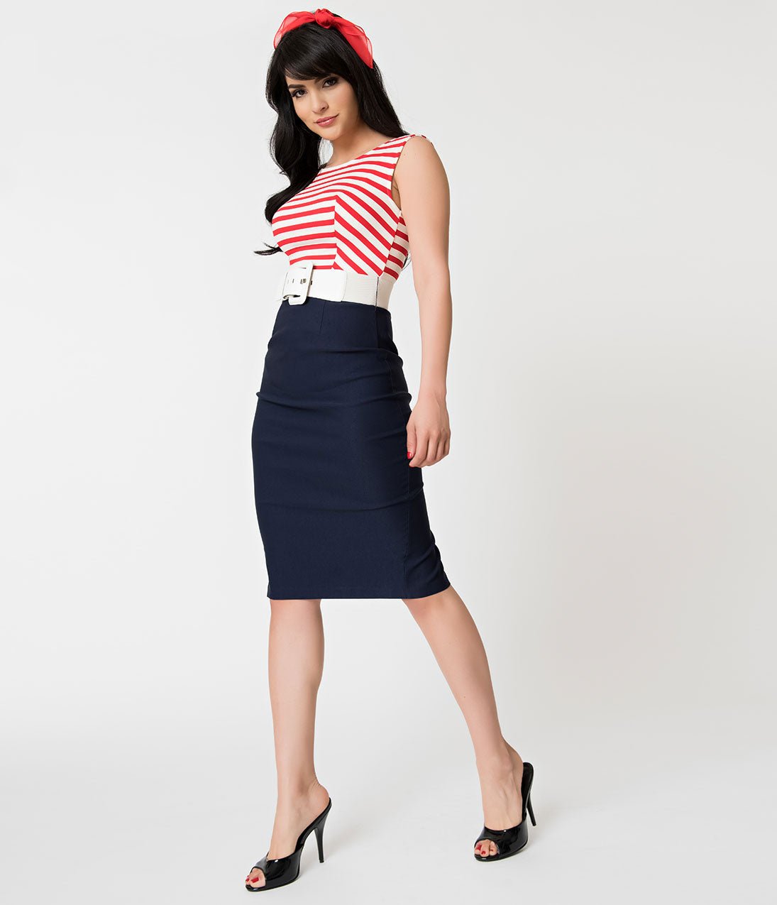 Barbie x Unique Vintage Cruise Stripes Nautical Pencil Dress