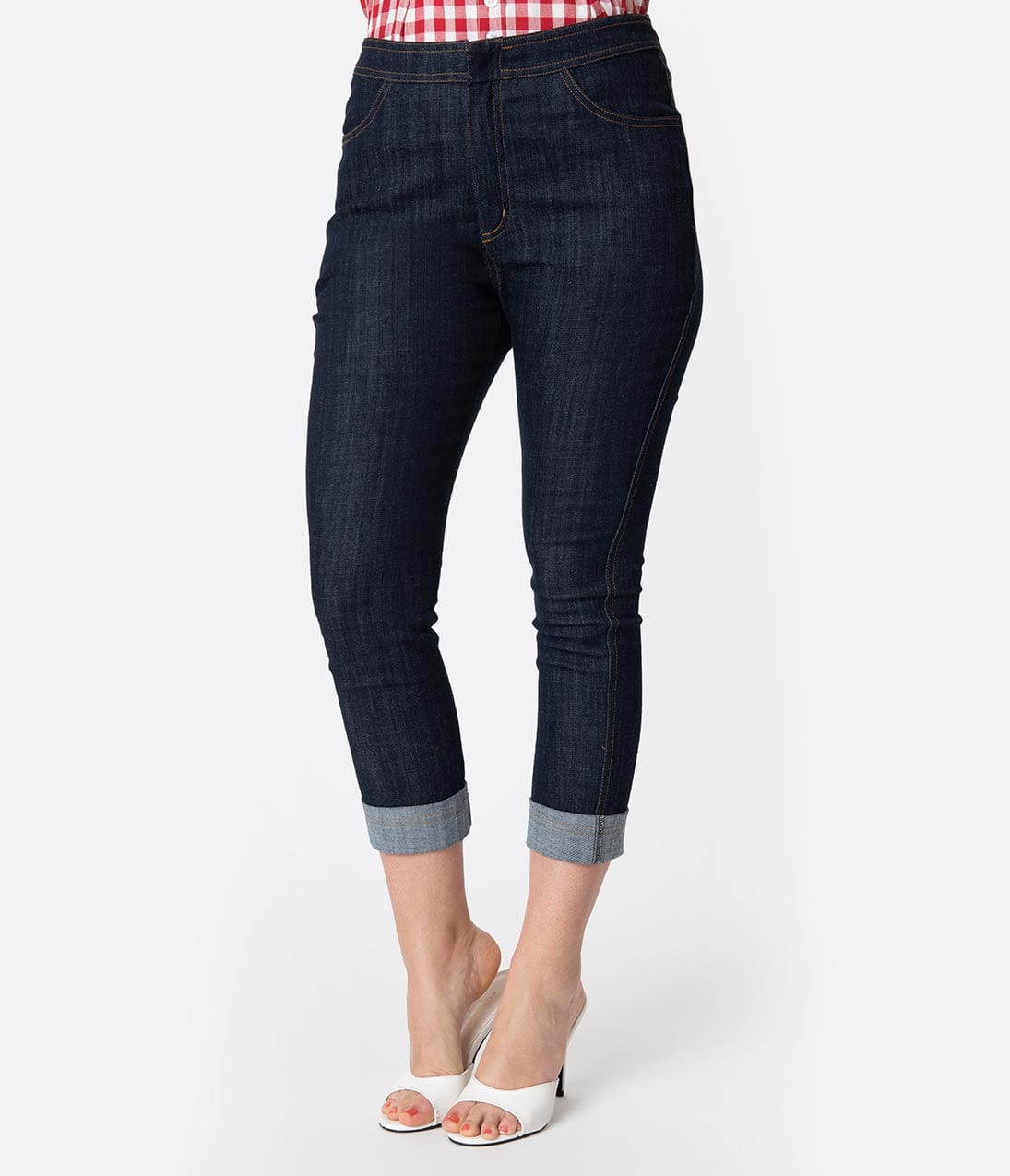 Barbie x Unique Vintage Dark Blue Denim Picnic Capri Pants