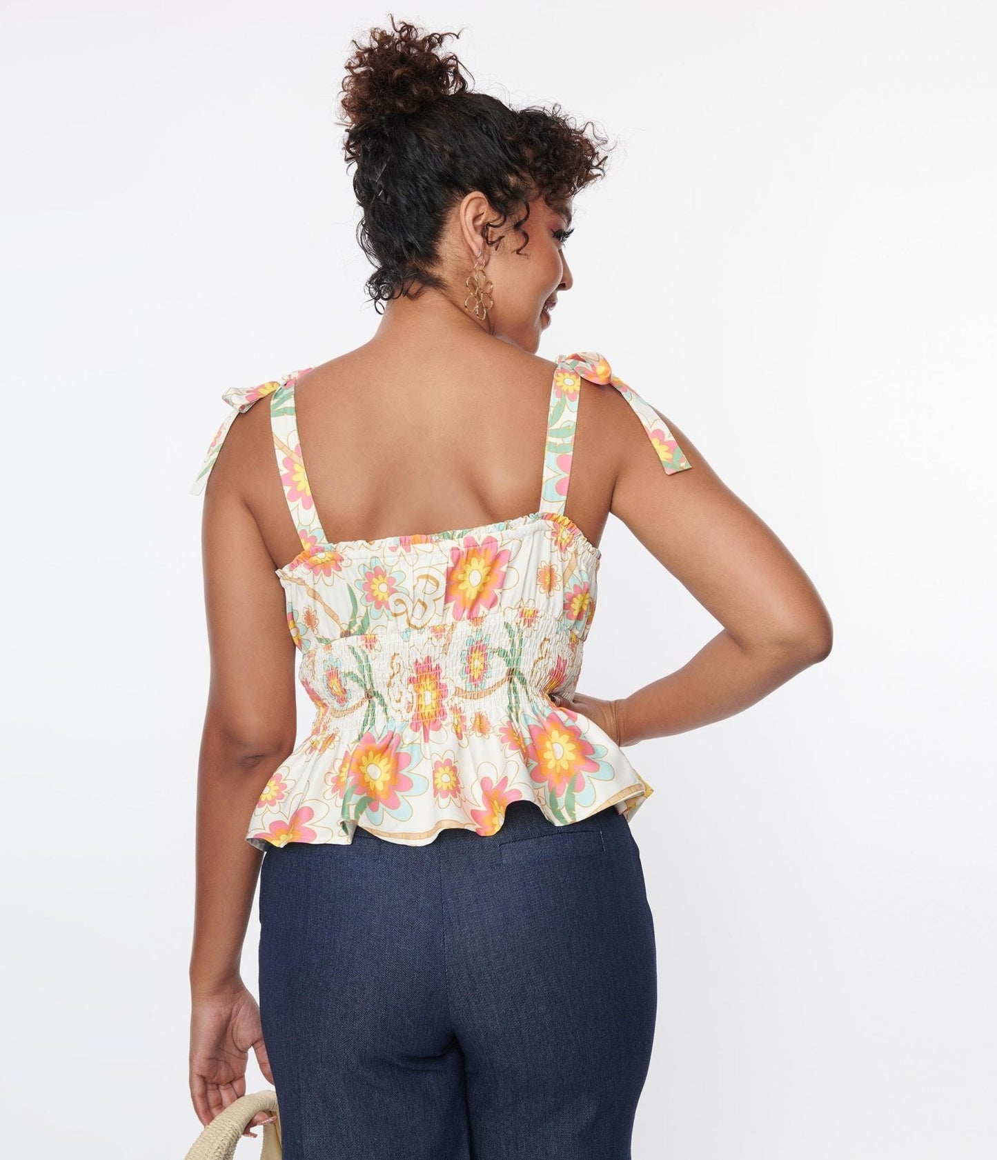 Barbie x Unique Vintage Palm Tree & Floral Breezy Babe Crop Top