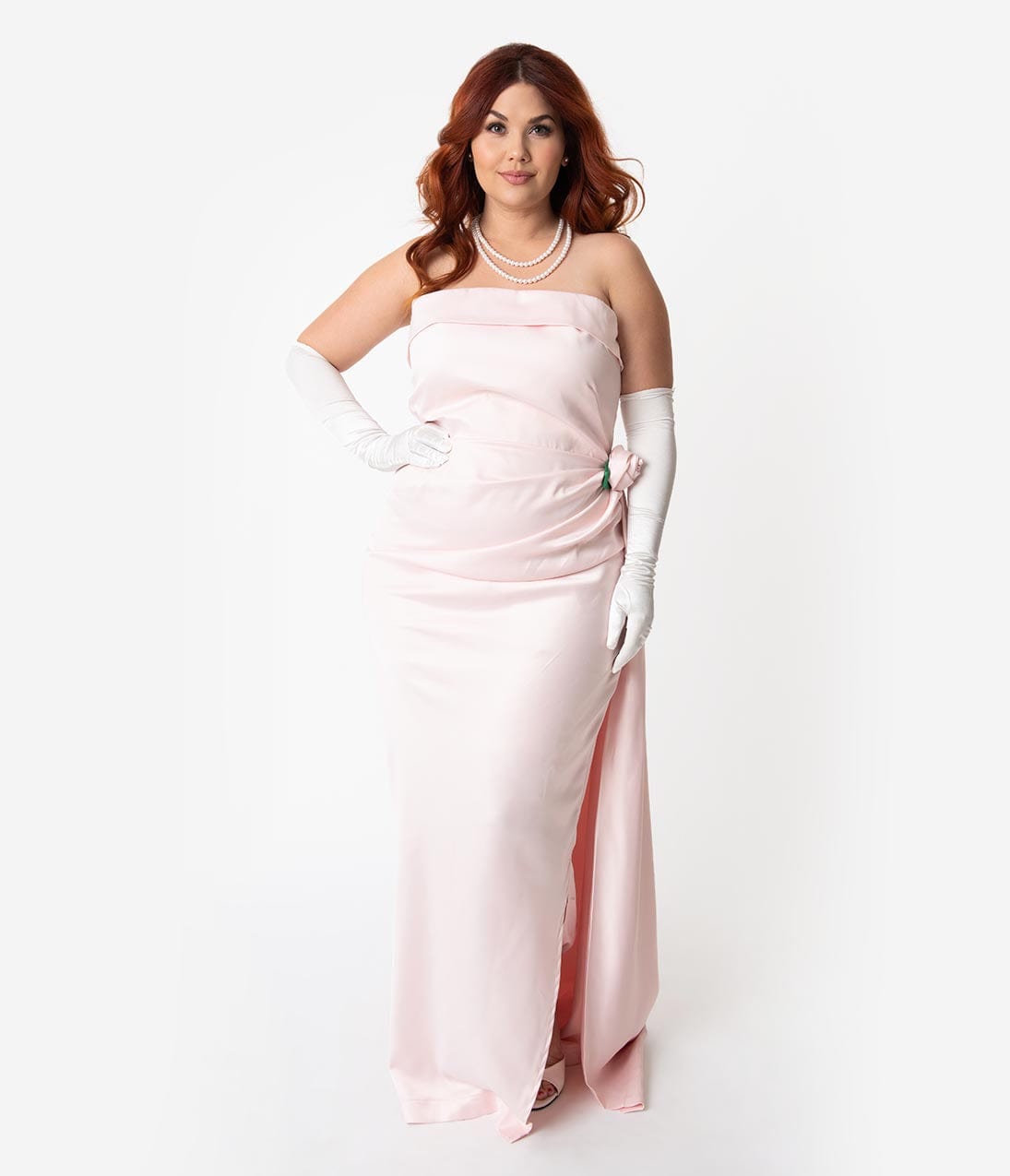 Barbie™ x Unique Vintage Pink Satin Strapless Enchanted Evening Gown