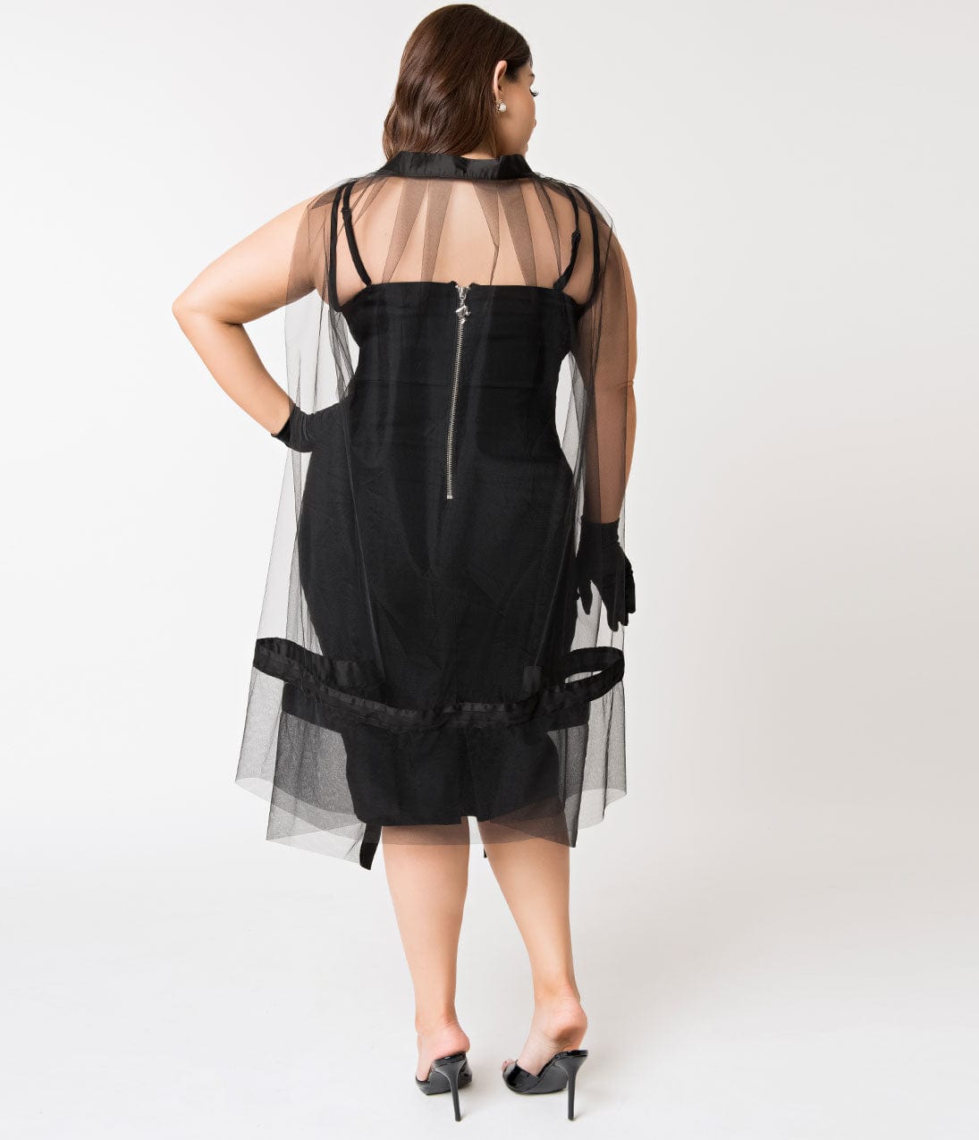 Barbie x Unique Vintage Plus Size Black Magic Sheath Dress & Cape Set