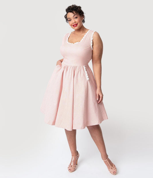 Barbie x Unique Vintage Plus Size Rose & White Gingham Barbie-Q Swing Dress