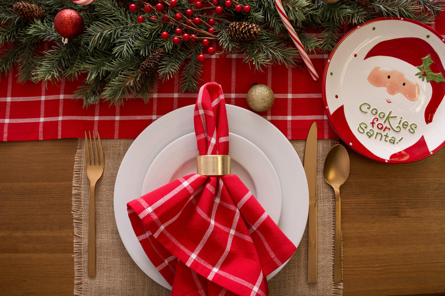 Holly Berry Plaid Table Runner 14X72