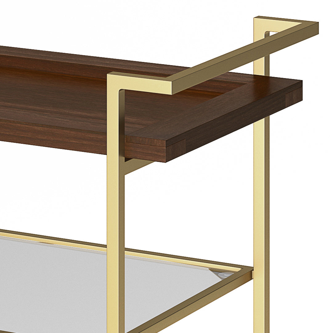 26" Bar Cart with Tempered Glass Middle Shelf and Metal Base