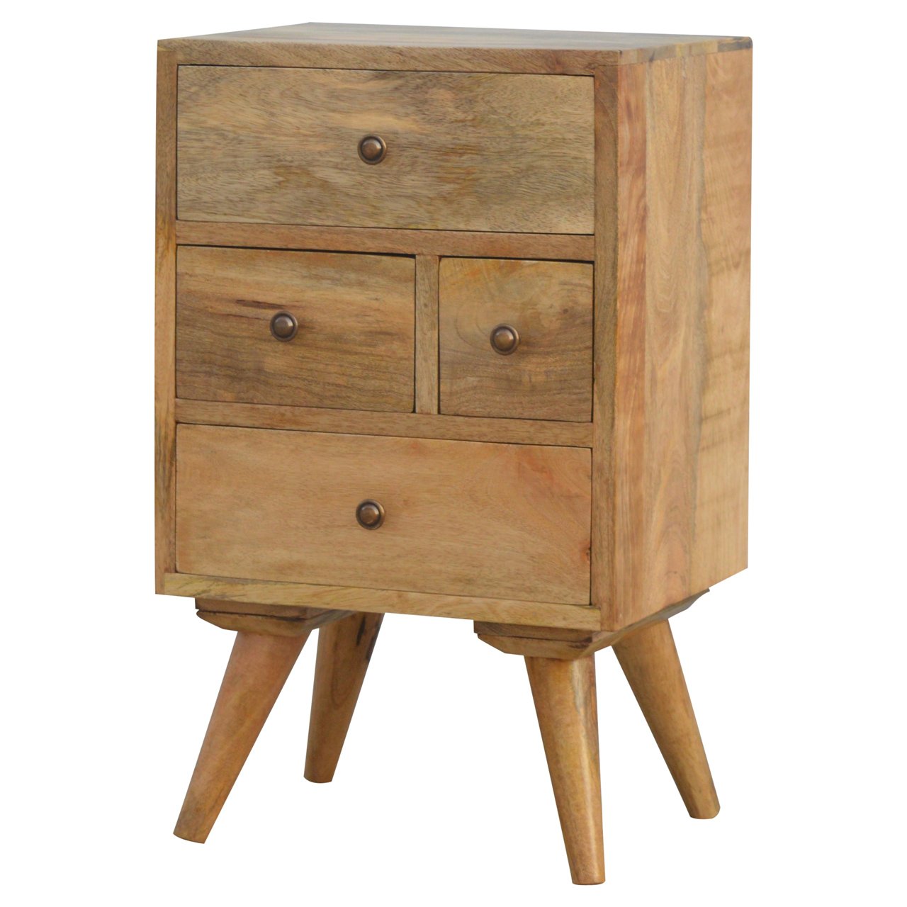 4-Drawer Bedside with Tapered Legs and Shiny Knobs