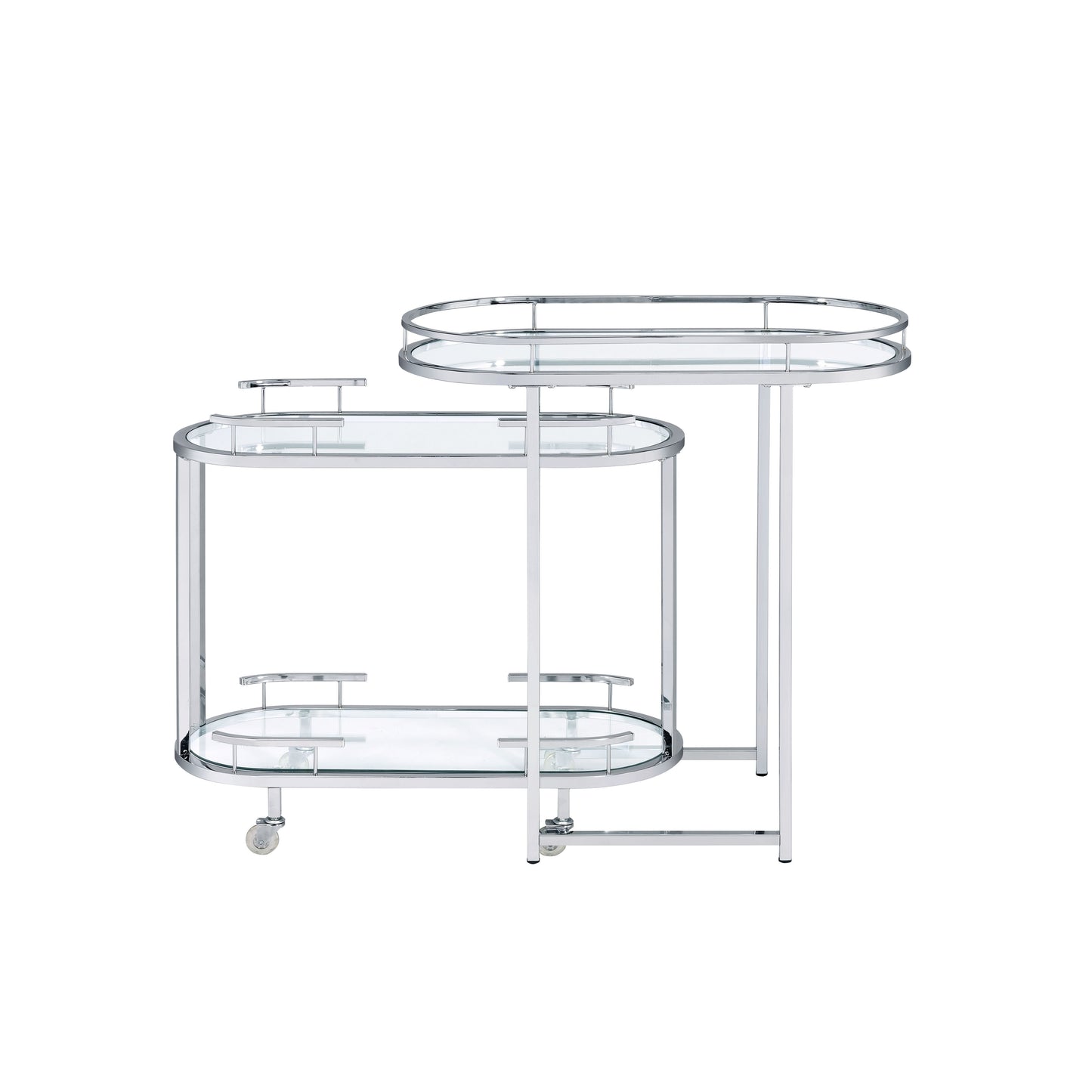 Serving Cart and Bar Table with Chrome Frame and Glass Shelves