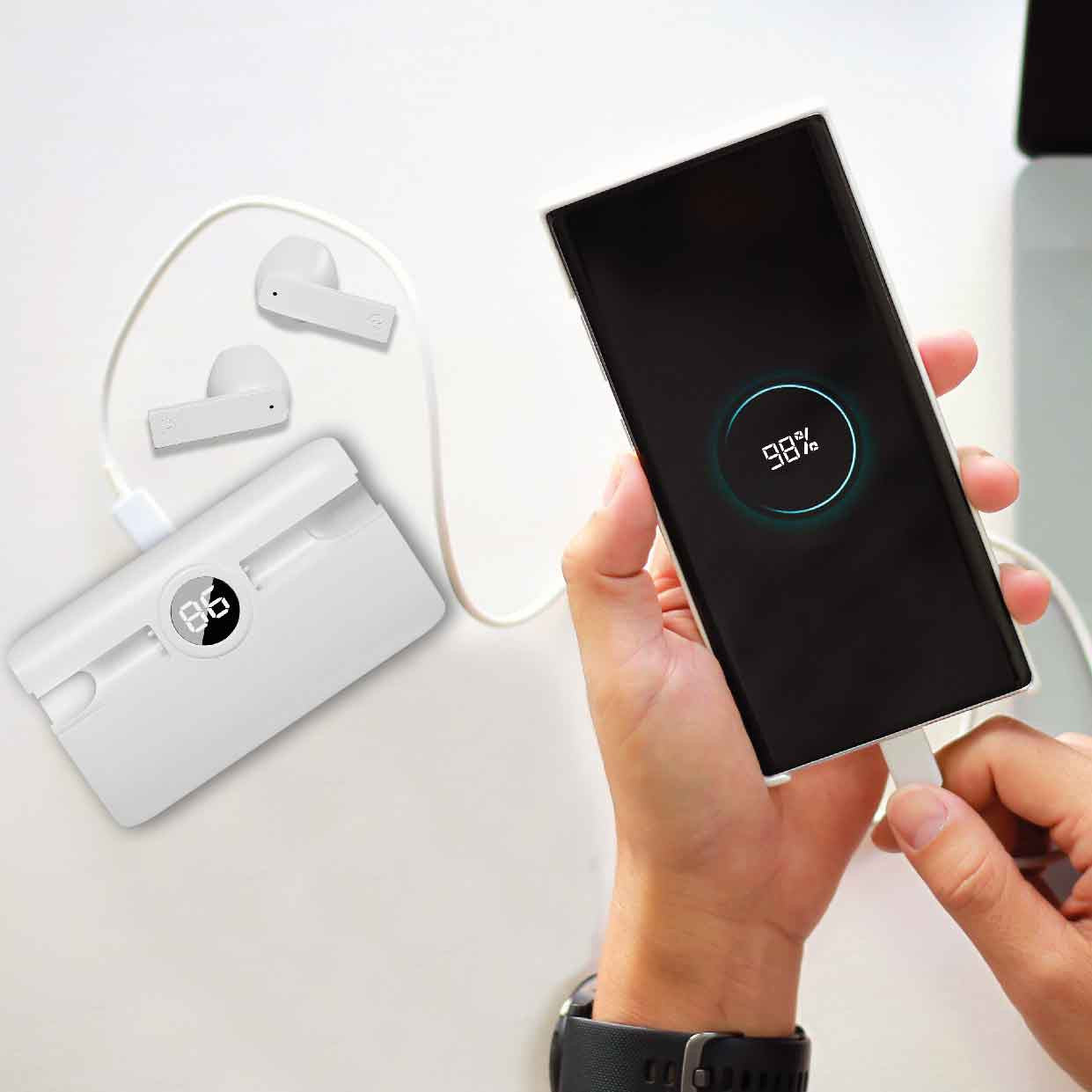 Laser TWS Earbuds with Powerbank Charging Case (White)