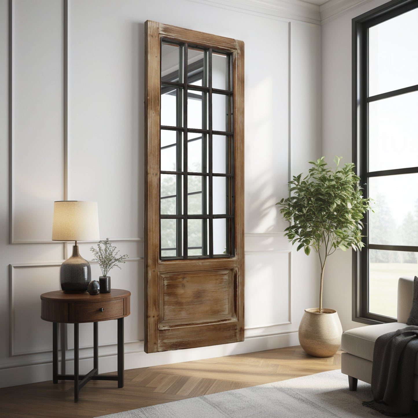 Farmhouse Rectangular Windowpane Wall Mirror
