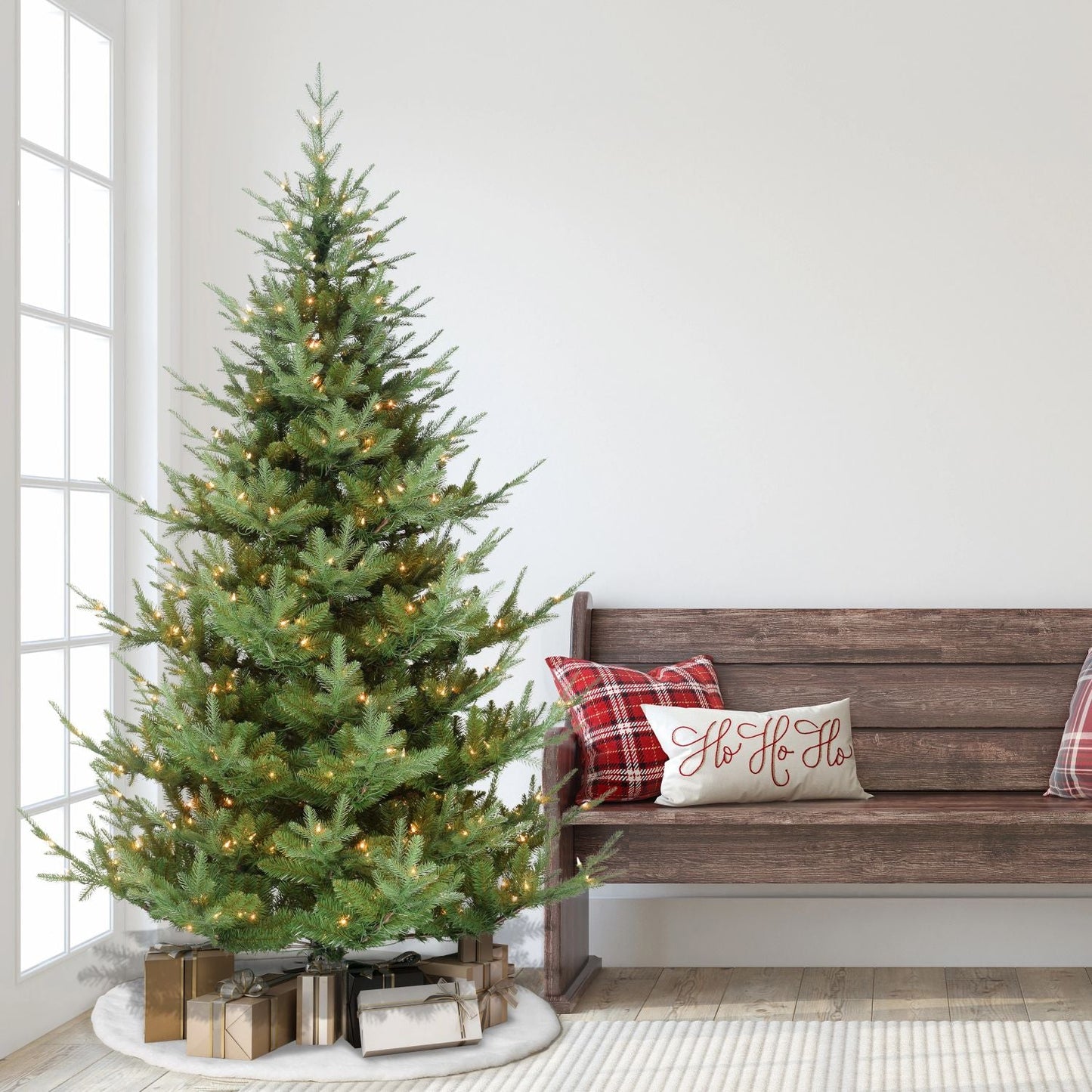 7.5 ft Pre-lit Hillside Spruce Artificial Christmas Tree with 450 Ul Clear Lights Metal Stand - Green
