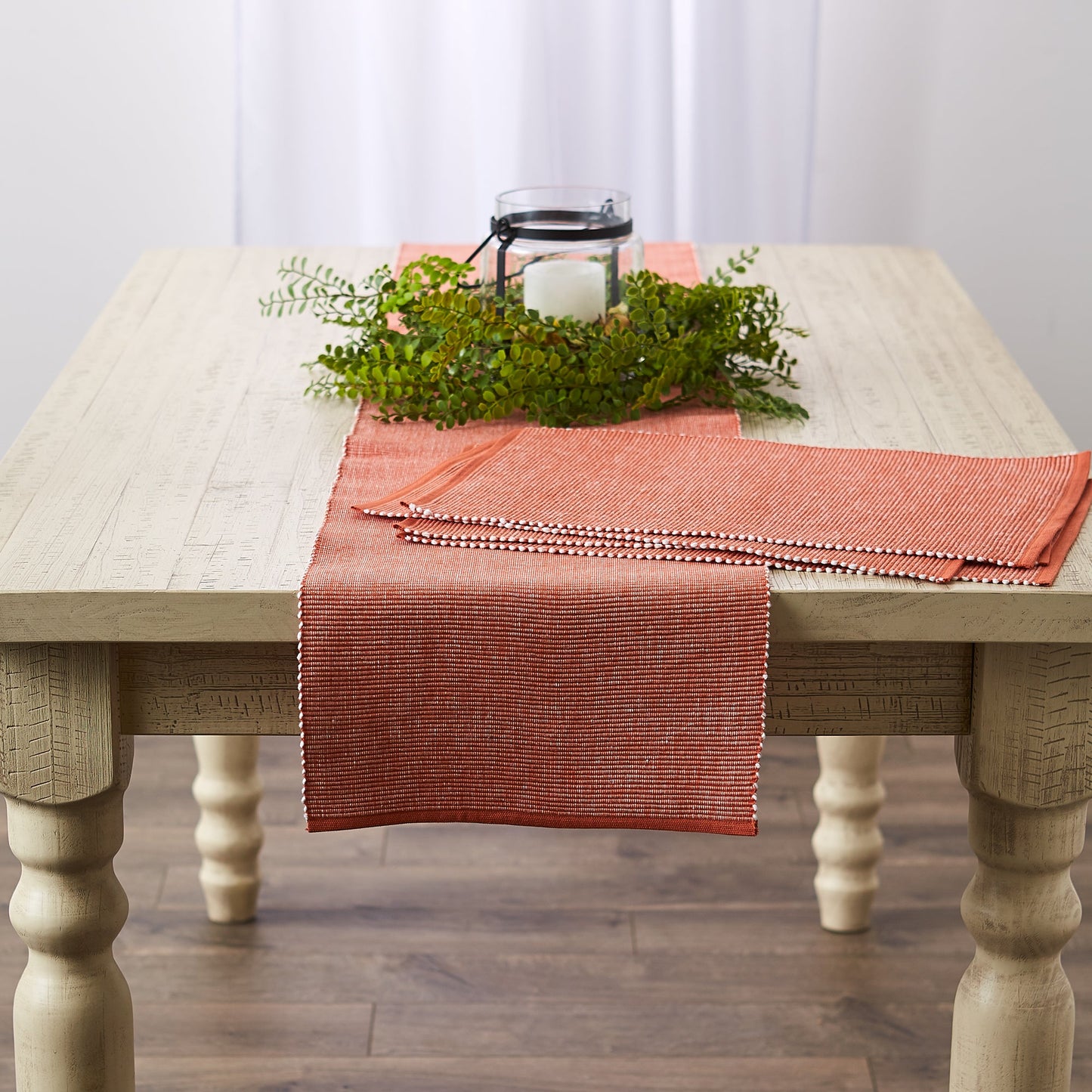 Vintage Red & White 2-Tone Ribbed Table Runner 13X108