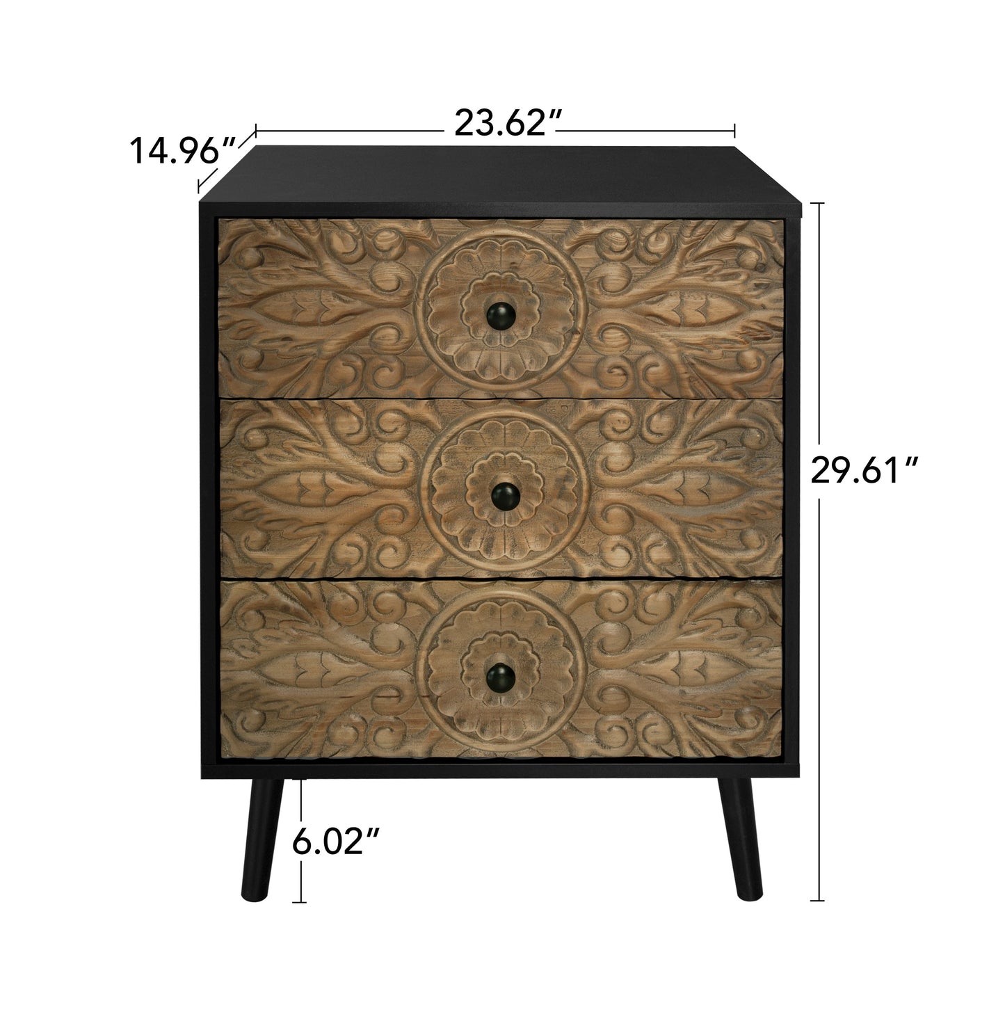 Cabinet with 3 Drawers and Hand-Carved Design