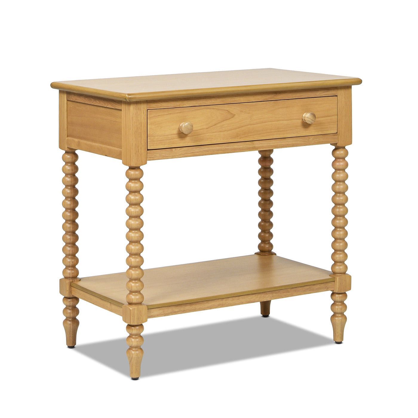 28" Side Table with Turned Legs, Shelf and Drawer