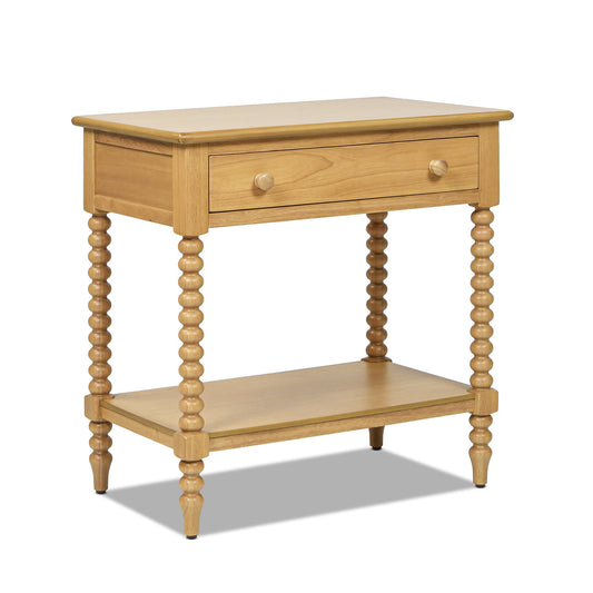 28" Side Table with Turned Legs, Shelf and Drawer