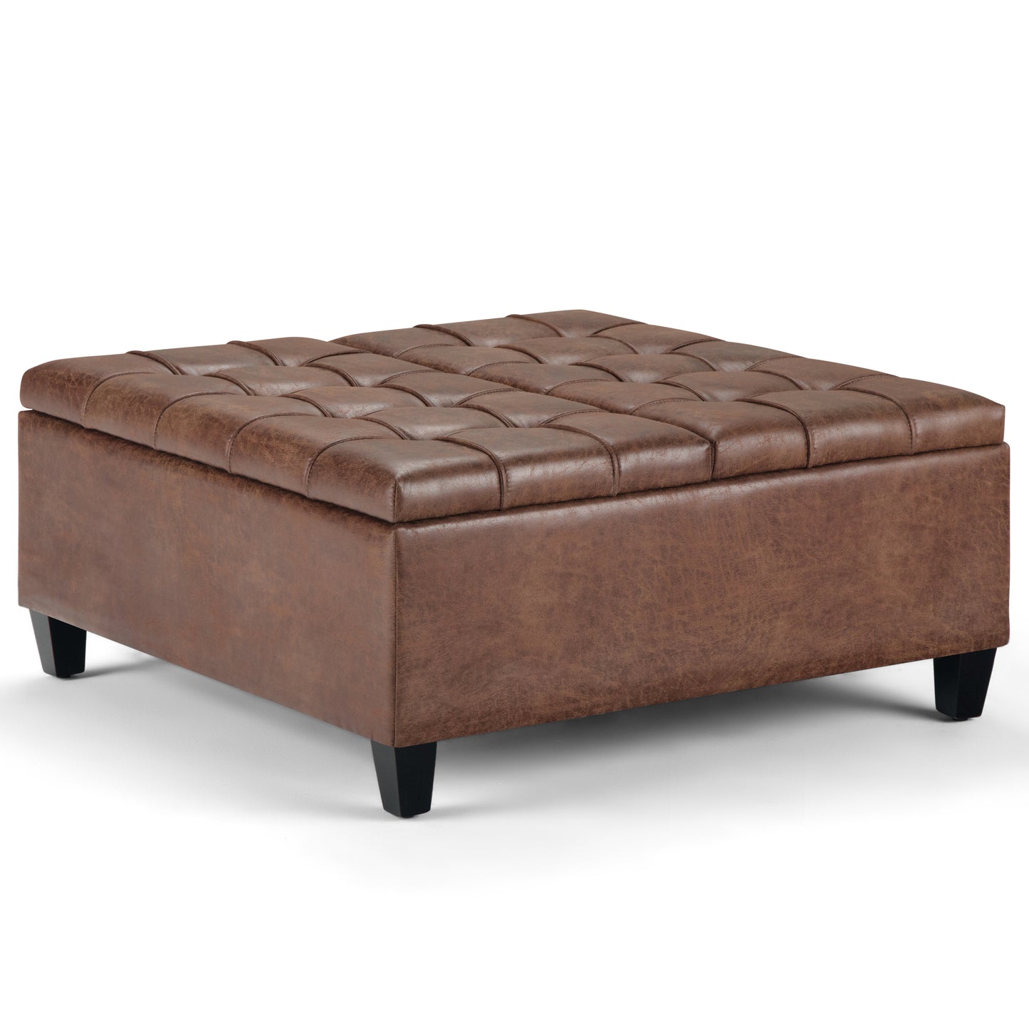 Flame Upholstered Lift Top Square Ottoman with Stitched Tufting