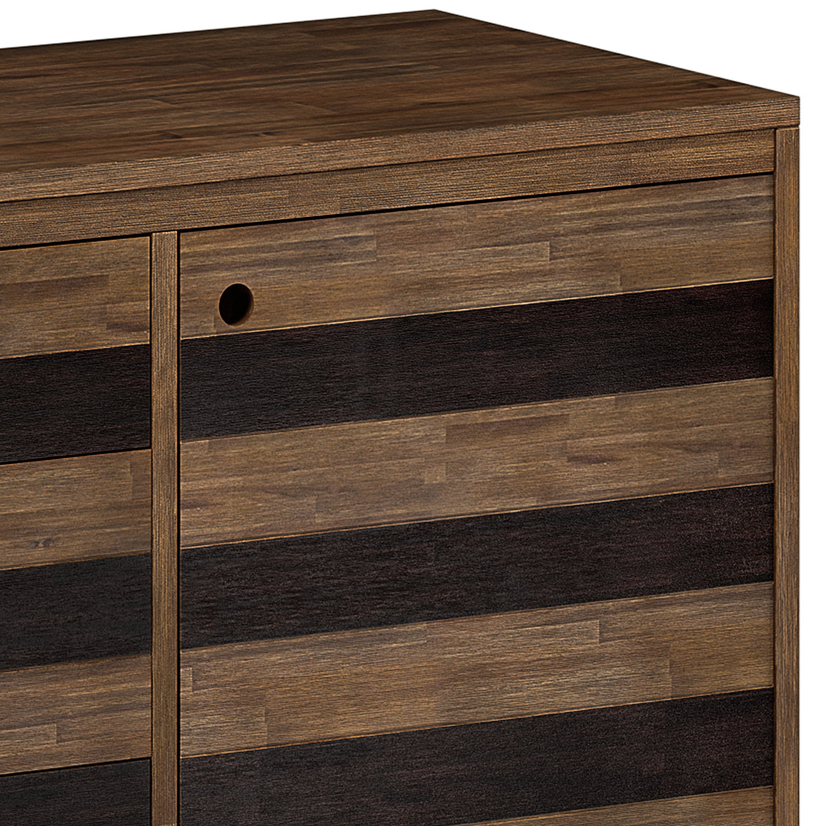 2-Door Sideboard with 3 Drawers and Adjustable Shelves, Rustic Natural Aged Brown