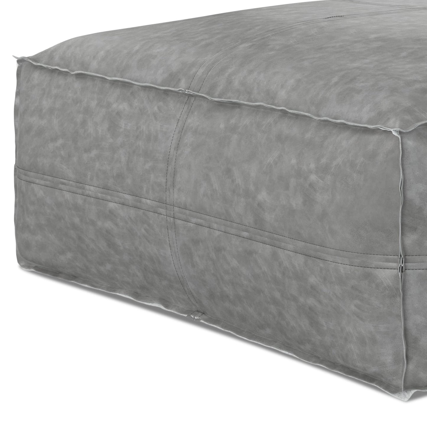 Ascendant Faux Leather Square Pouf with Top Stitching Detail