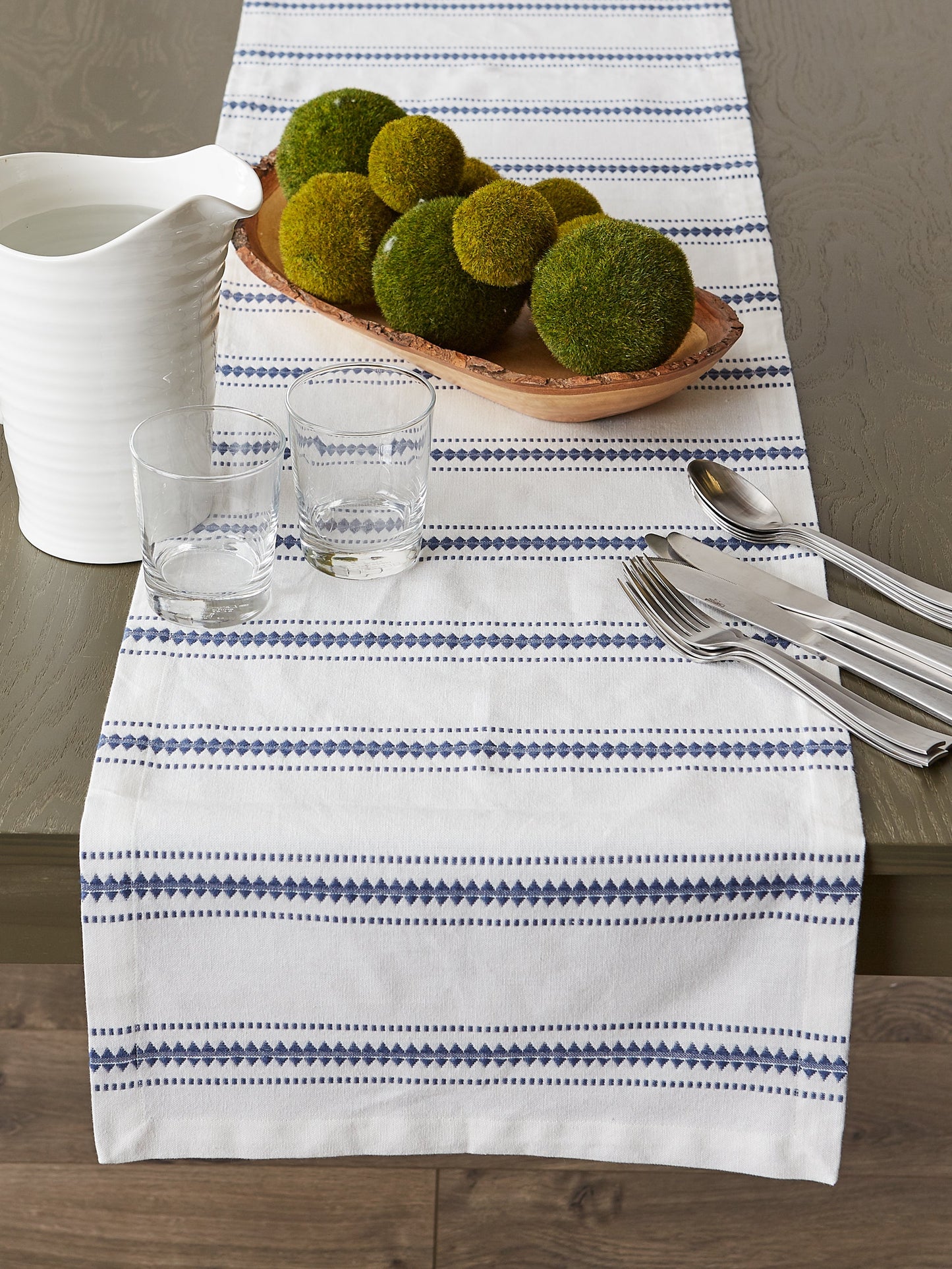 French Blue Zig Dobby Stripe Table Runner 14X108