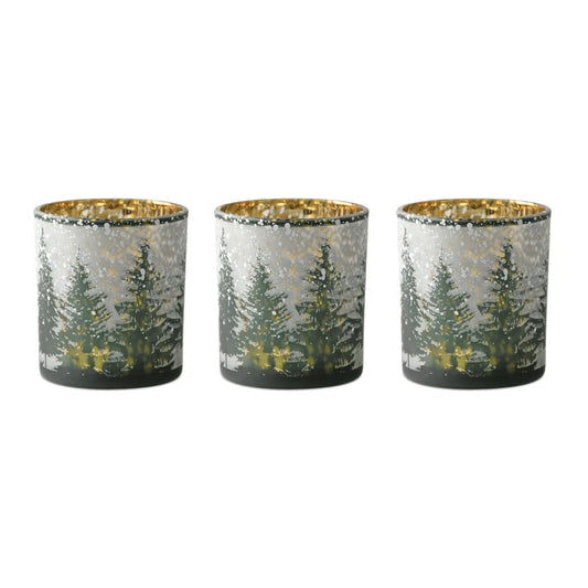 Frosted Pine Mercury Glass Candle Holder, Set of 3