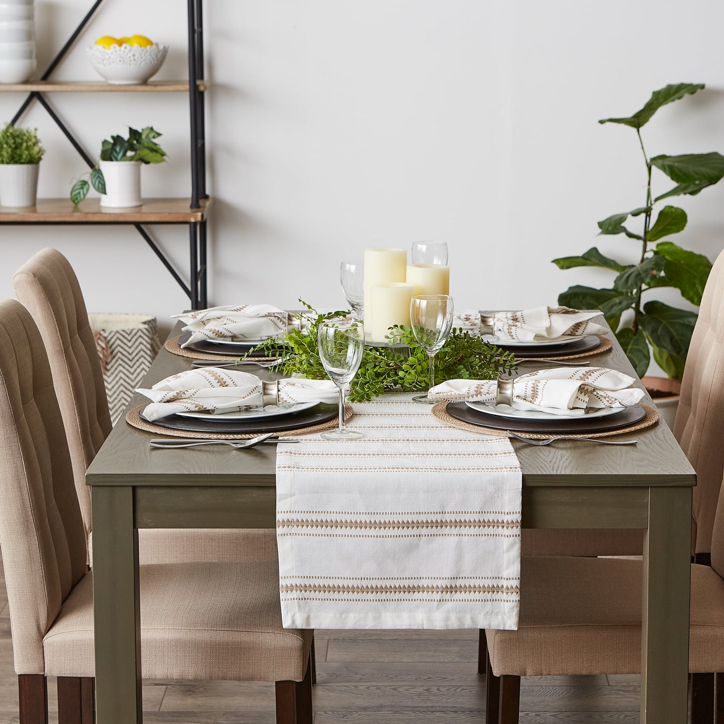 Stone Zig Dobby Stripe Table Runner 14X72